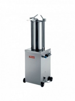 Stainless steel hydraulic vertical sausage filler, 15 liters on wheels