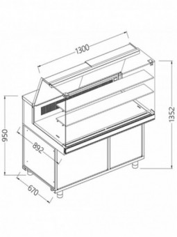 Static hot and cold snack display counters _high glass, unit at distance