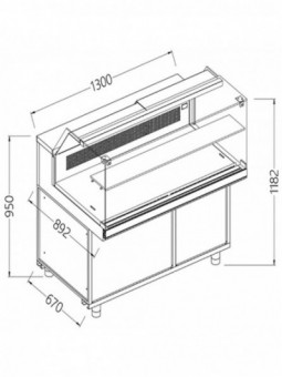 Static hot and cold snack display counters _low glass, unit at distance