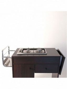 Flambée trolley, 2 gas burners, wood "Wengé"