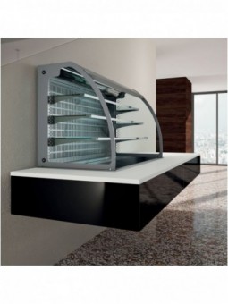 Wall with sink and open display on 3 levels (with curtain), refrigerated, ventilated, 4x GN 1/1 (without hermetic unit)