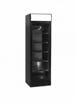 Geventileerde positieve T° vitrine  380 lit., zwart, met lichtbak