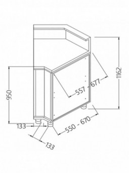 Neutrale bar-toonbanken met voorziening voor een dienst tablet 45° (gesloten)