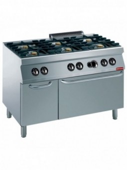 Fornuis 6 vuren, gasoven  GN 2/1, neutrale kast