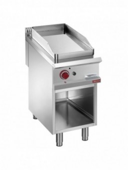 Smooth gas fry top, chromium-plated, module 1/2, open cupboard
