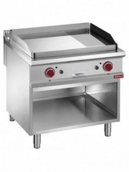 Gas fry top 2/3 smooth & 1/3 grooved, chromium-plated, Module 1/1, open cupboard