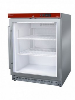 Ventilated refrigerator, glass door, 150 liters. stainless steel