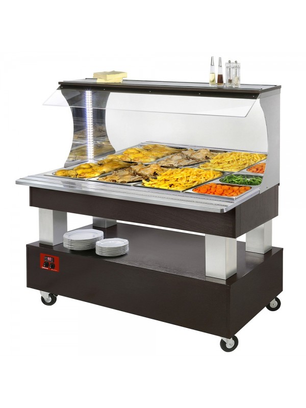Buffet chauffant mural, bain marie, 4x GN1/1-150 (Bois Wengé)