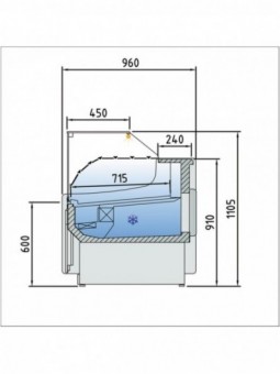 Ventilated counter display, with low glass, with storage - BLACK