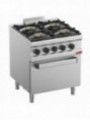 Gasfornuis 4 branders, elektrische convectie-oven GN 1/1