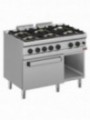 Fourneau gaz 6 feux vifs, sur four gaz GN 2/1 et armoire