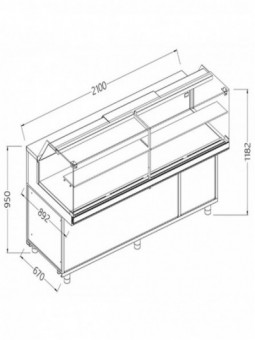 Vitrine snack chaud-sec _vitres basses, avec groupe, avec reserve
