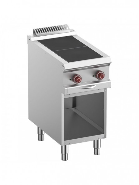 Electric stoves 2 plates aligned with the top, on open cupboard