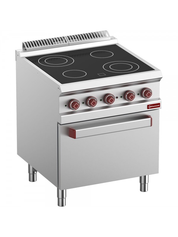Fourneau vitrocéramique 4 zones, four GN 2/1 et grill électrique