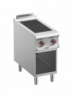 Electric stoves 2 plates aligned with the top, open cupboard