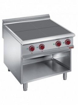 Electric stoves 4 plates aligned with the top, open cupboard