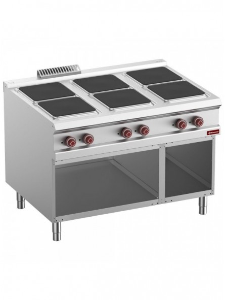 Electric stove, 6 plates on open cupboard