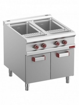 Cuiseur à pâtes électrique, 2 cuves 40 lit. sur meuble fermé (s/paniers)