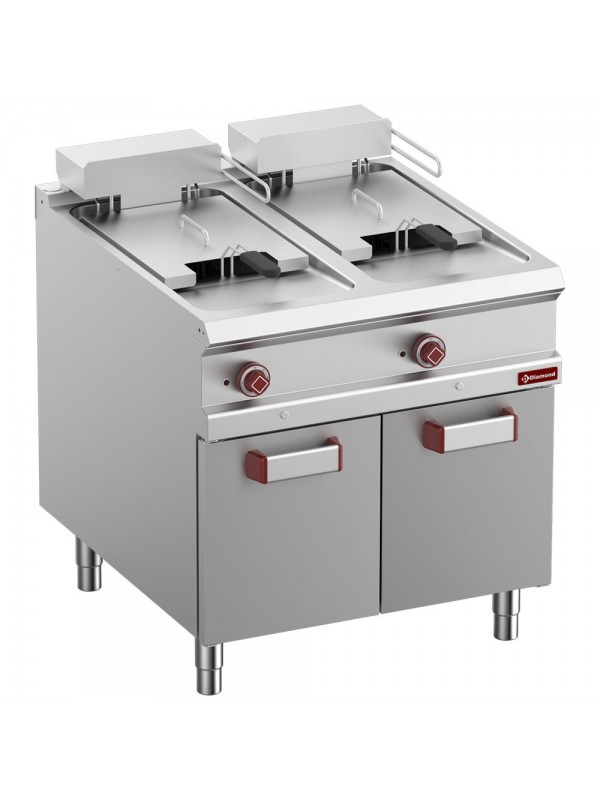 Electric fryer 2 tanks 18 liters on closed cupboard