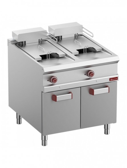 Electric fryer 2 tanks 18 liters on closed cupboard