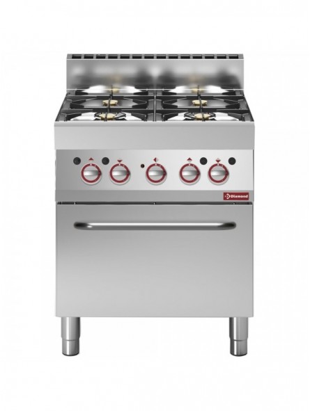 Fourneau gaz 4 feux vifs, avec four électrique à convection GN 1/1