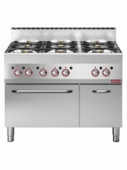 Fourneau 6 feux vifs, sur four gaz et armoire neutre