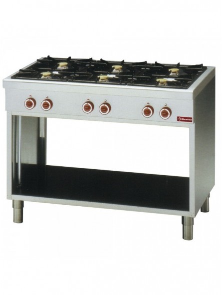 Range with 6 burners, on open cupboard