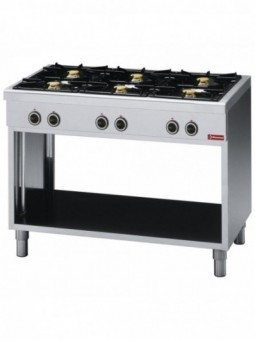 Range with 6 burners, on open cupboard