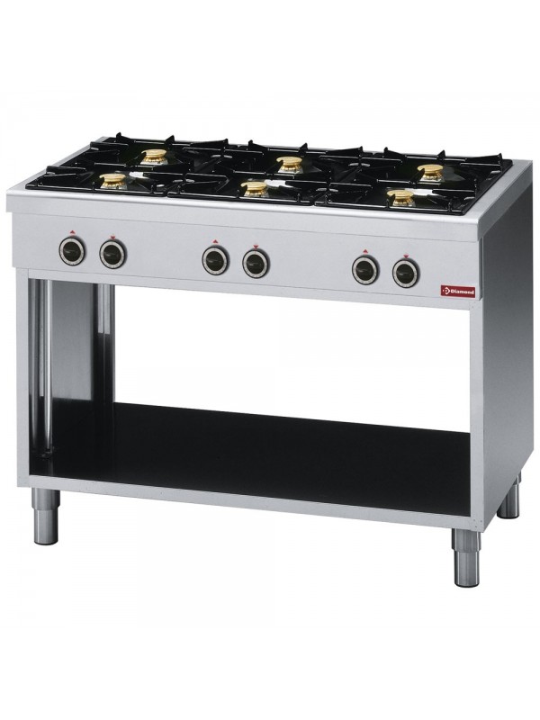 Range with 6 burners, on open cupboard