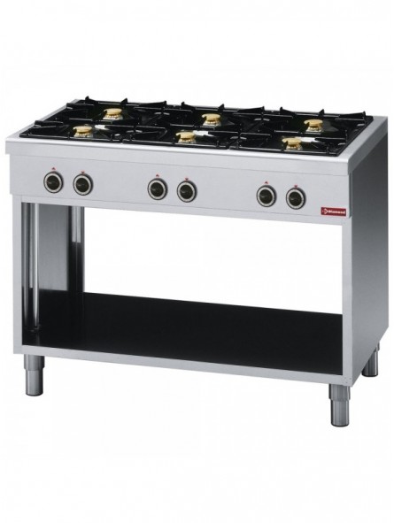 Range with 6 burners, on open cupboard
