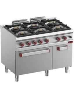 Fourneau 6 feux vifs, four gaz GN 2/1, armoire neutre