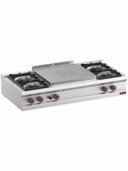 Cuisinière 4 feux vifs, plaque coup de feu centrale gaz -Top-