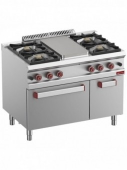 Gas solid top 4 burners, plate with gas oven GN 2/1, cupboard GN 1/1