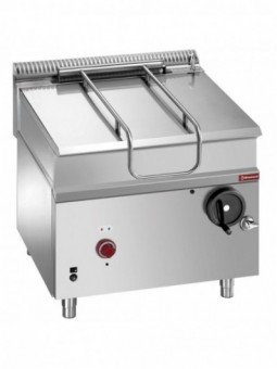 Tilting gas bratt pan, stainless steel tank 80 liters, on cupboard
