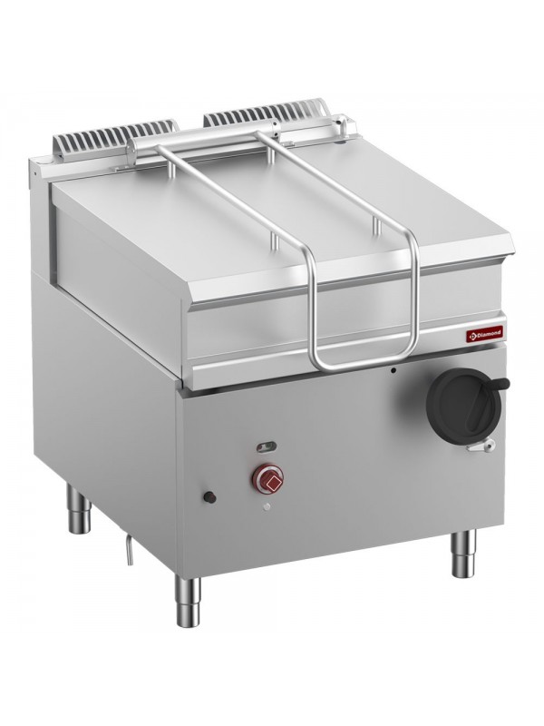 Tilting gas bratt pan, stainless steel tank 80 liters, on cupboard