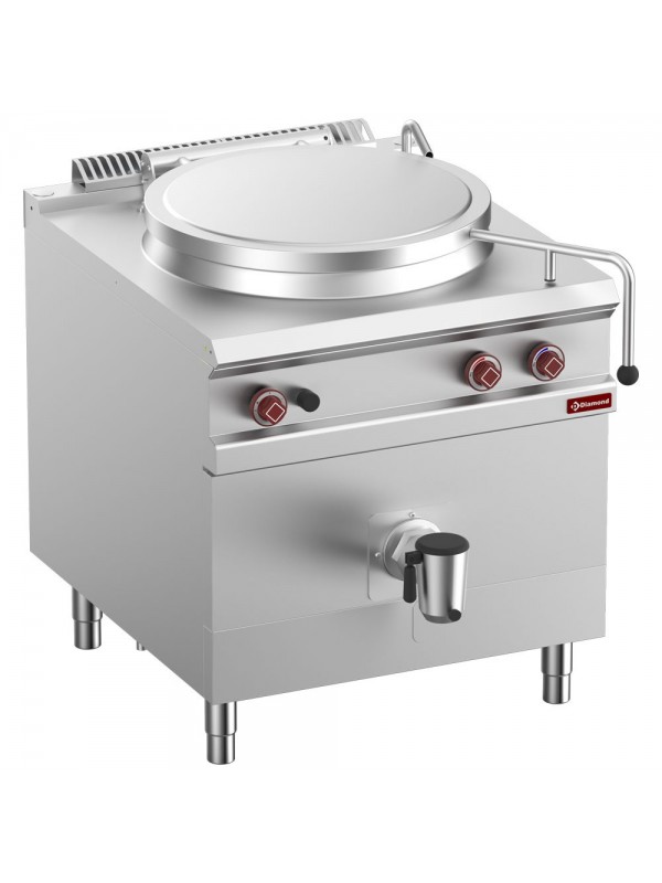 Gas boiling pan, 150-liter tank, direct heating, on cupboard