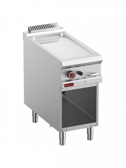 Smooth gas fry top, chromium-plated, module 1/2, open cupboard