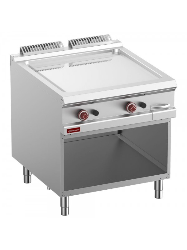 Smooth gas fry top, chromium-plated, module 1/1, open cupboard