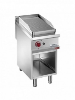 Grooved gas fry top, module 1/2, open cupboard