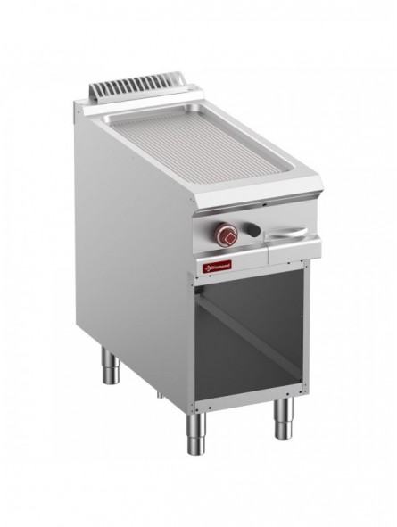 Grooved gas fry top, module 1/2, open cupboard