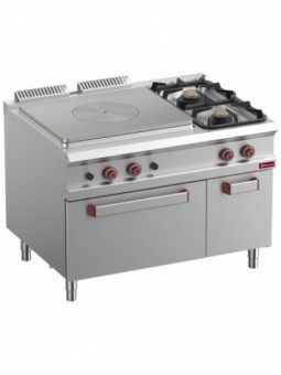 Fourneau taque coup de feu, 2 feux, four GN 2/1, armoire neutre fermée