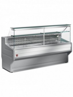 Refrigerated display counter with straight glass panel 90°, with reserve
