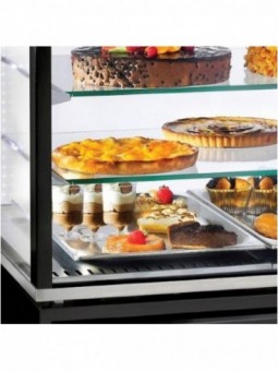Vitrine 4 zijden T° negatief, 5 niveaus in glas, geventileerd, 480 Lit., WIT