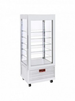 Vitrine 4 zijden T° positief, 5 niveaus in glas, geventileerd, 480 Lit., WIT