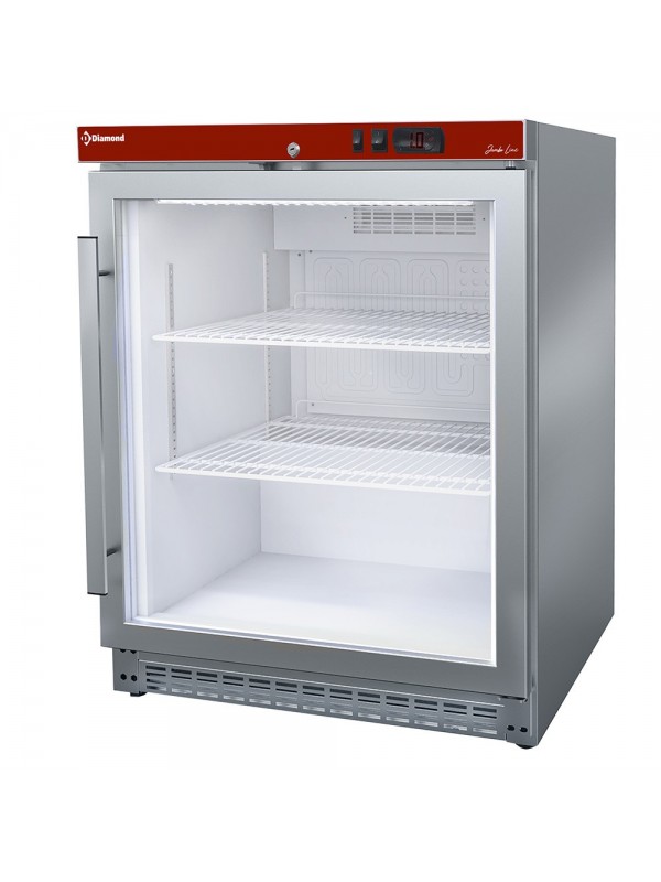 Koelkast geventileerd, glazen deur, 150 liter. R.V.S