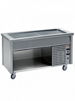 Element with refrigerated top on open cupboard