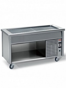 Element with refrigerated top on open cupboard