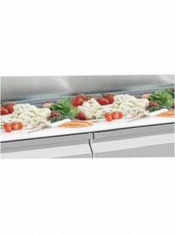 Table frigorifique ventilée, 3 portes GN 1/1, 405 Lit. avec saladette réfrigérée GN