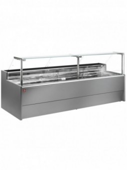 Geventileerde gekoelde vitrinetoonbank- met recht frontglas 90° met reserve - GRIJS